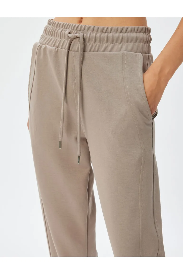 Jogger Sweatpants High Waist Lace-Up Pocket Stitched Detail Modal Blend - 4