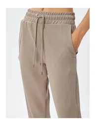 Jogger Sweatpants High Waist Lace-Up Pocket Stitched Detail Modal Blend - 4