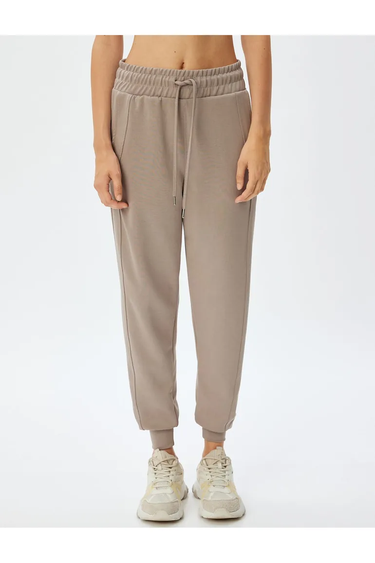 Jogger Sweatpants High Waist Lace-Up Pocket Stitched Detail Modal Blend - 2