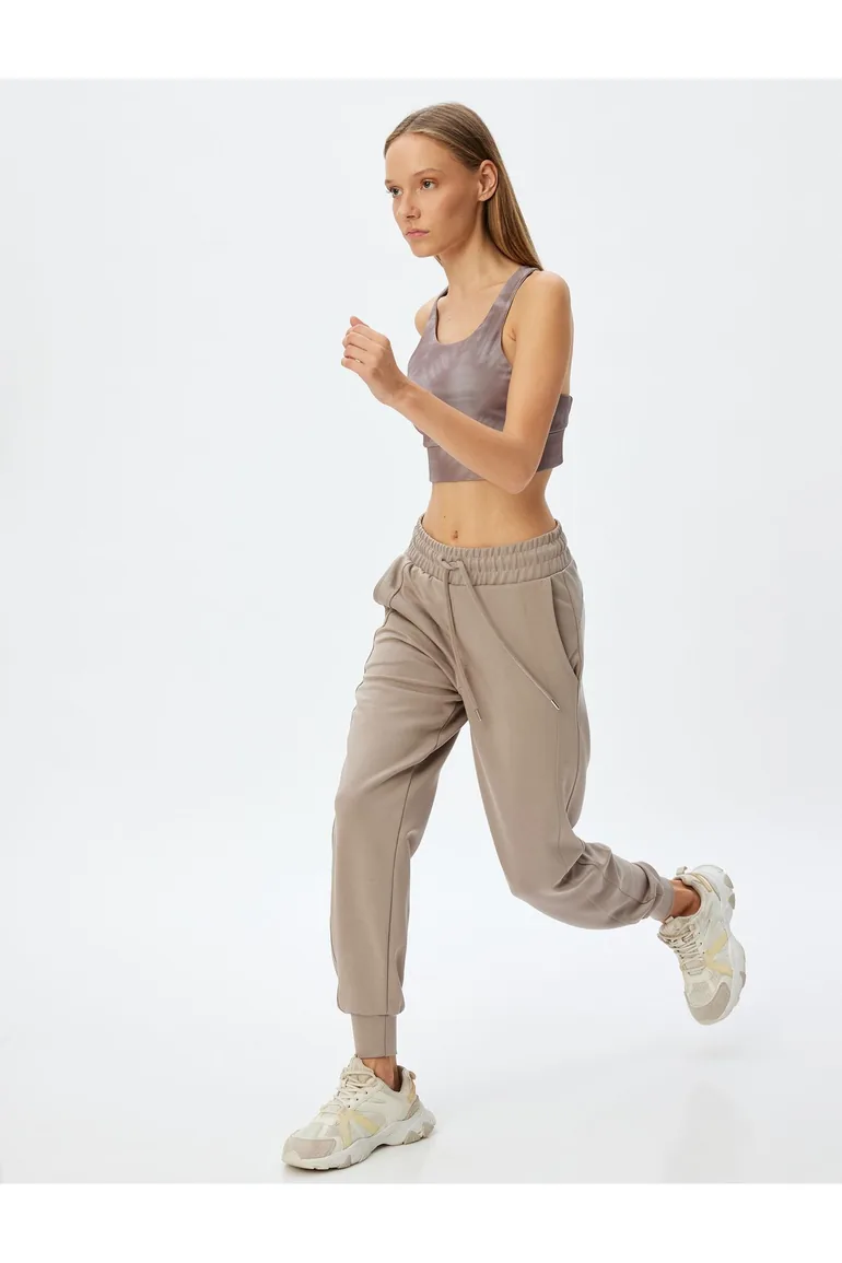 Jogger Sweatpants High Waist Lace-Up Pocket Stitched Detail Modal Blend - 1