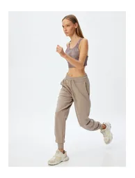 Jogger Sweatpants High Waist Lace-Up Pocket Stitched Detail Modal Blend - 1