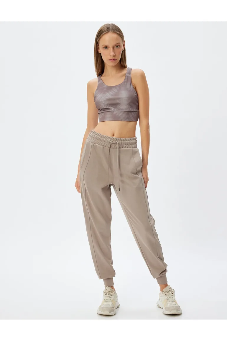 Jogger Sweatpants High Waist Lace-Up Pocket Stitched Detail Modal Blend