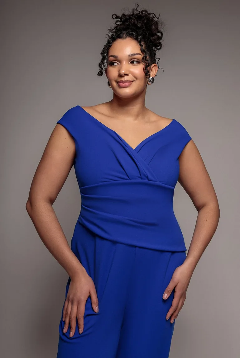 Goddiva Plus Bardot Scuba Jumpsuit - Royal Blue - 2