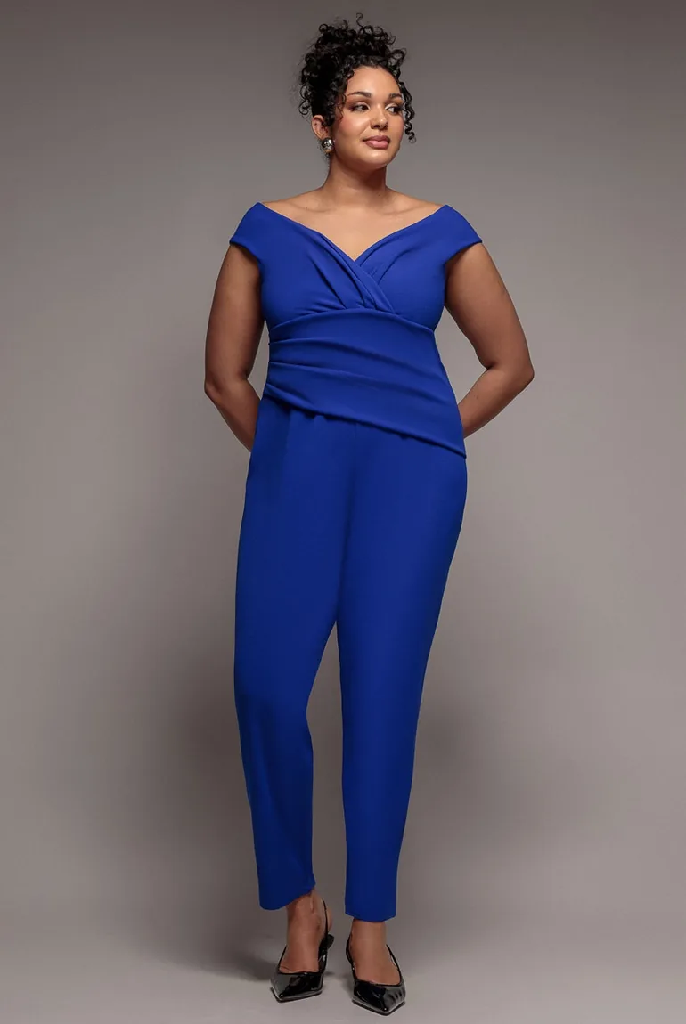 Goddiva Plus Bardot Scuba Jumpsuit - Royal Blue