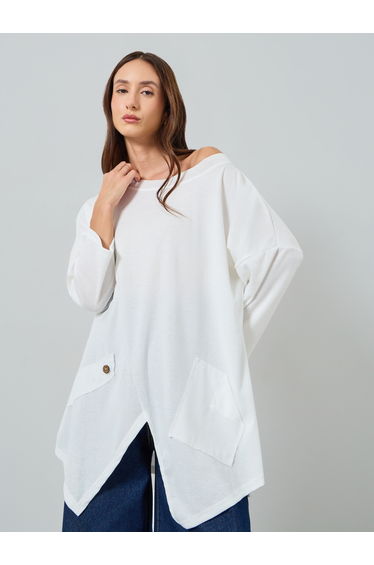 Women Asymmetric Hem Long Sleeve Top