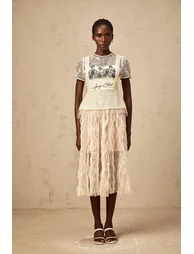 Sandrine beige embroidered tulle midi dress