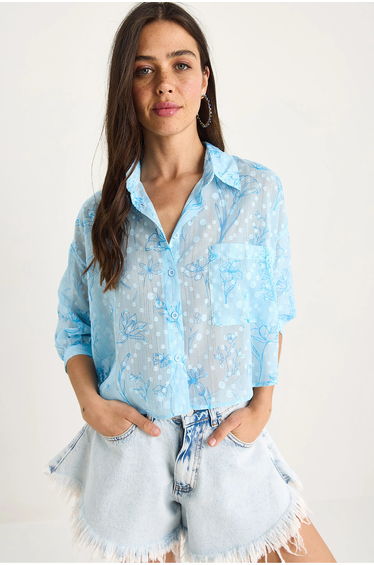 LUCCI Floral Jacquard Short Sleeve Button-Up Shirt with Pocket