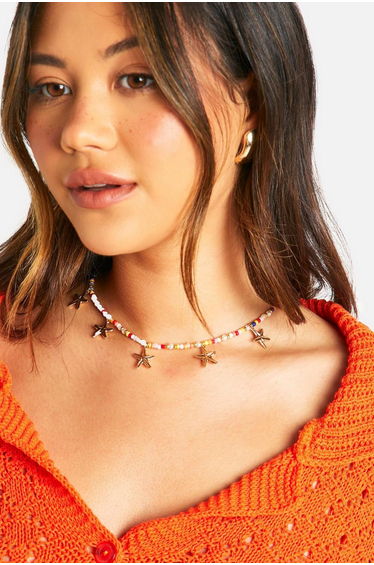 Beaded Starfish Charm Necklace - multi
