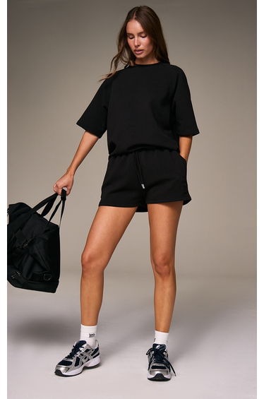 Black Embroidered Interlock Shorts
