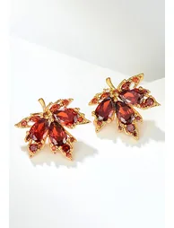 Sparkling Rhinestone Maple Leaf Stud Earrings - 1