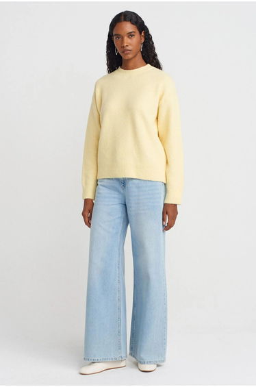 Dilvin Women's Solid Crew Neck Ribbed Sweater