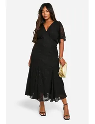 Plus Jacquard Floral Angel Sleeve Midaxi Dress - black - 1