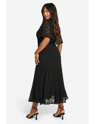 Plus Jacquard Floral Angel Sleeve Midaxi Dress - black - 2