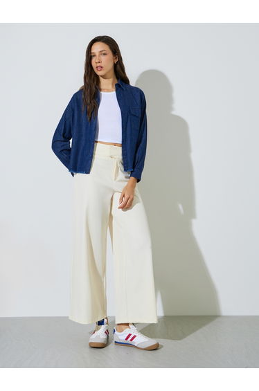 Dark Blue Frayed Edge Cotton Denim Shirt