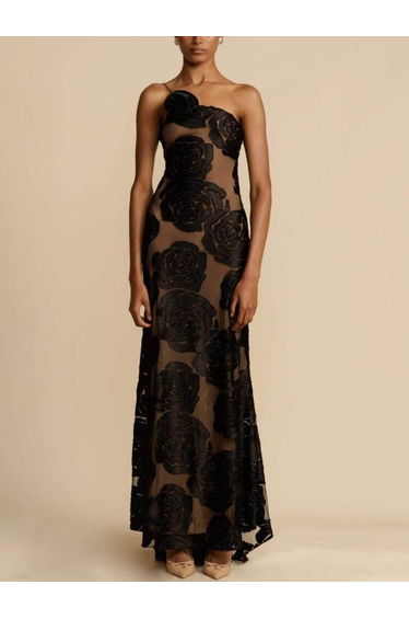 Rose Flower Three-Dimensional Burnt Flower Maxi Dress