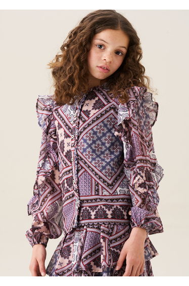 Adrienne Frill Sleeve Boho Print Blouse