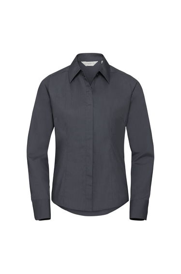 Russell Collection Ladies/Womens Long Sleeve Poly-Cotton Easy Care Fitted Poplin Shirt - Convoy Grey
