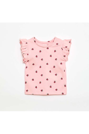 Ruffled short-sleeved jersey T-shirt PINK