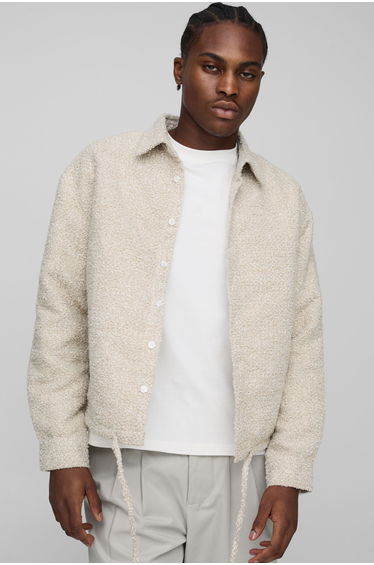 Regular Bungee Hem Boucle Overshirt - ecru