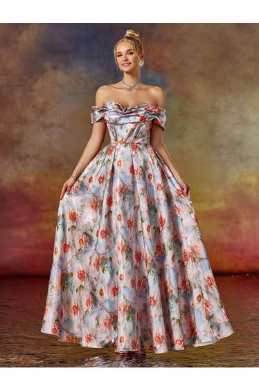 Leely Floral Print Ball Gown for Formal Occasions