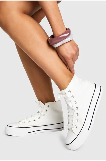 High Top Platform Lace Up Trainers - white