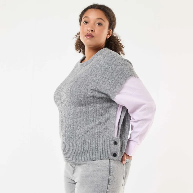 2-in-1 Sweater with Shirt GREY - 4