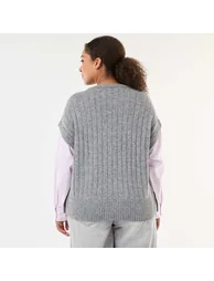 2-in-1 Sweater with Shirt GREY - 3