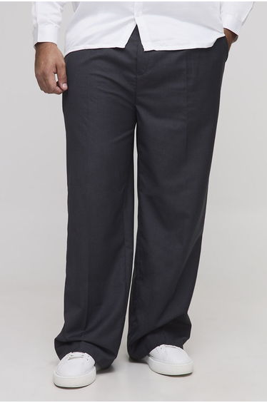 Plus Pleat Front Wide Leg Tailored Trousers - charcoal