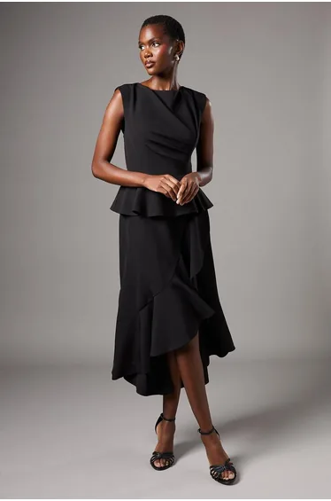 Ruffle Peplum Crepe Dress