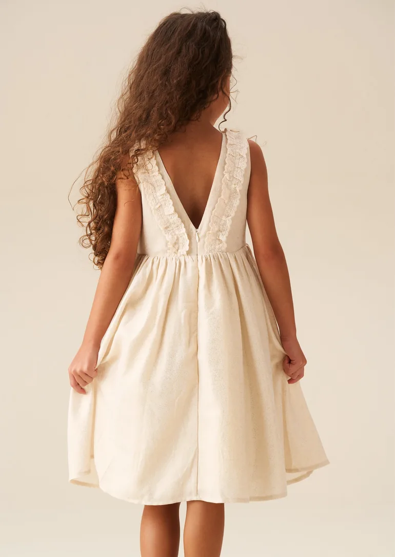 Ava Metallic Shimmer Linen Lace Trim Dress - 1