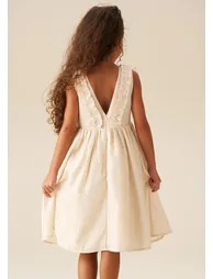 Ava Metallic Shimmer Linen Lace Trim Dress - 1