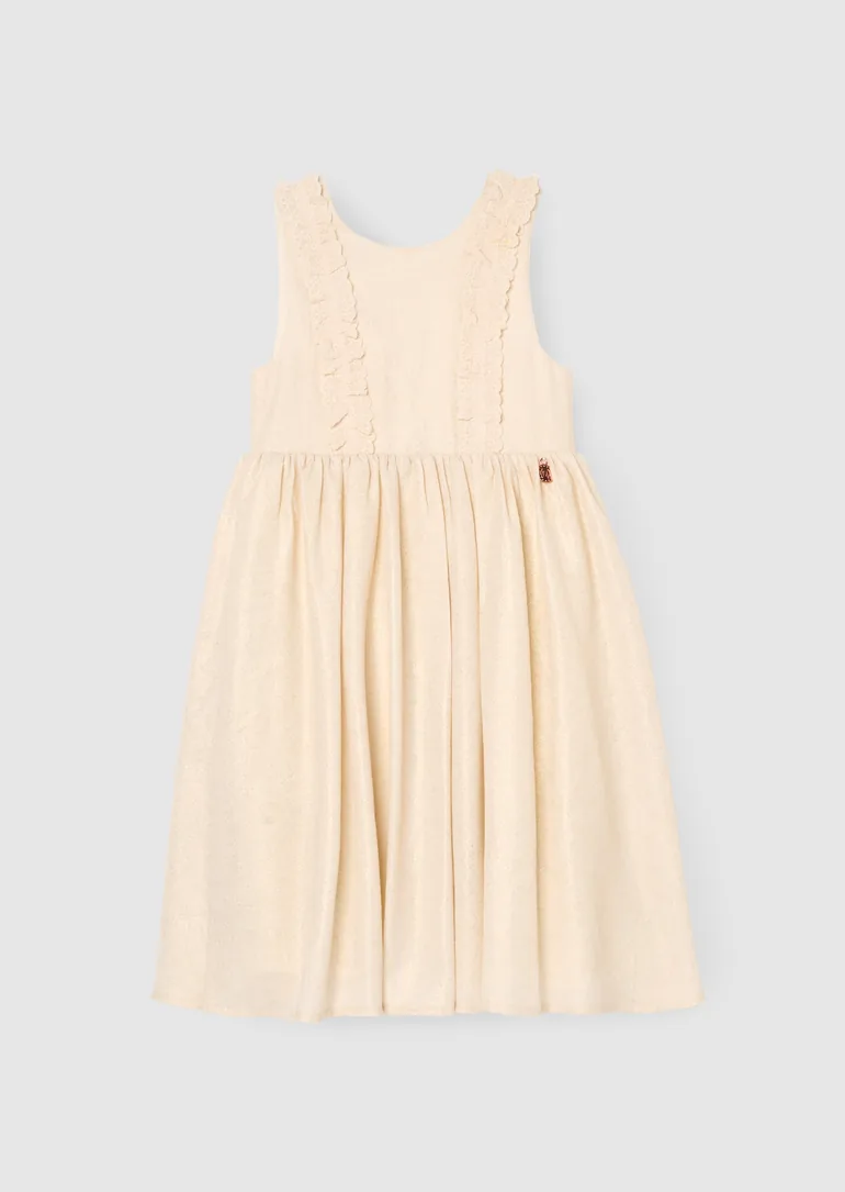 Ava Metallic Shimmer Linen Lace Trim Dress - 4