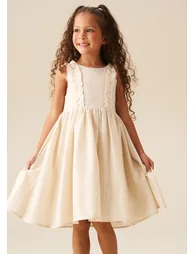 Ava Metallic Shimmer Linen Lace Trim Dress - 3