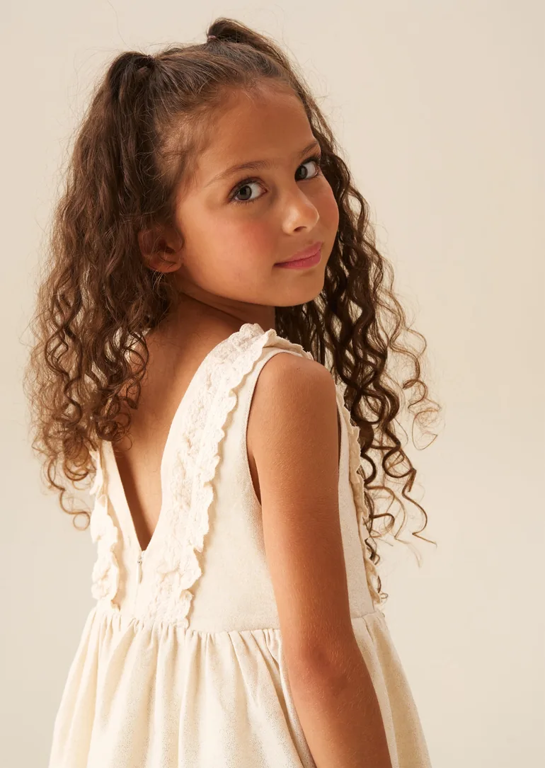 Ava Metallic Shimmer Linen Lace Trim Dress - 2