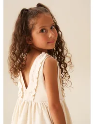 Ava Metallic Shimmer Linen Lace Trim Dress - 2