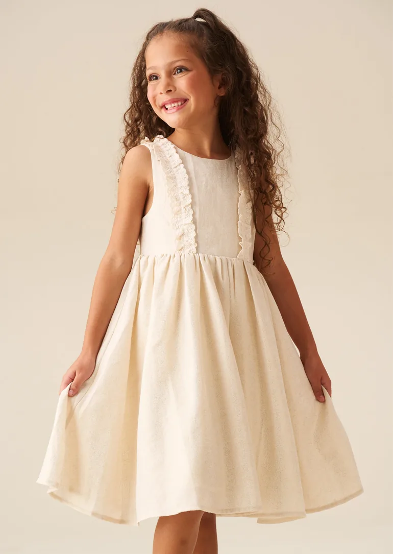 Ava Metallic Shimmer Linen Lace Trim Dress