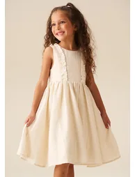 Ava Metallic Shimmer Linen Lace Trim Dress