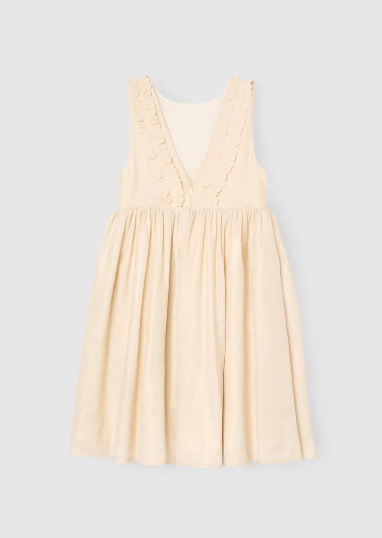 Ava Metallic Shimmer Linen Lace Trim Dress - 5