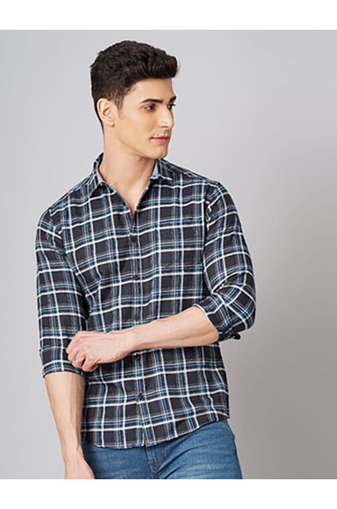 Men Checked Spread Collar Shirt