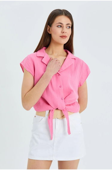 Mixray Crop Shirt with Bow Detail