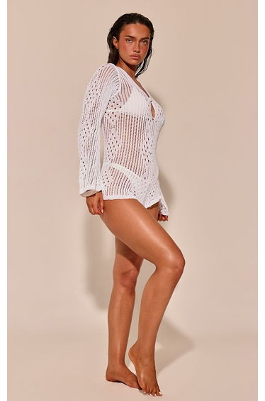 White Crochet Knit Beach Playsuit