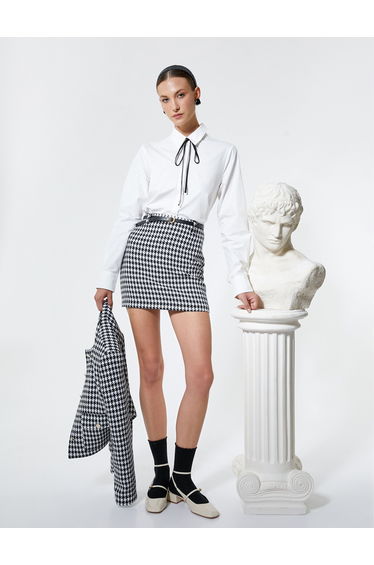 Long Sleeve Cotton Buttoned Neck Detail Oversized Shirt