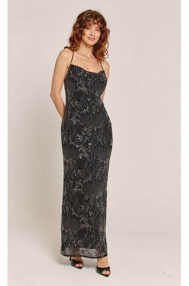 Black Bead & Sequin Maxi Dress