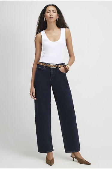 Navy Barrel Leg Jeans