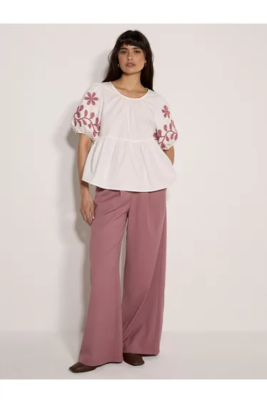 Floral Embroidered Peplum Cotton Top