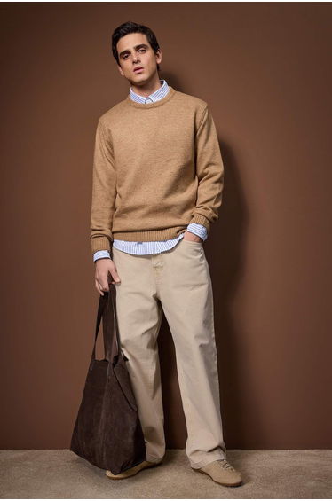 Beige relaxed crew neck sweater