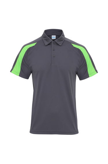 AWDis Just Cool Mens Short Sleeve Contrast Panel Polo Shirt - Charcoal/Lime Green