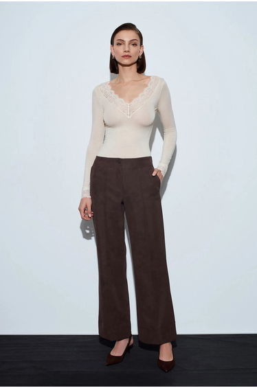 Dilvin Women's High-Waist Wide-Leg Faux Leather Trousers