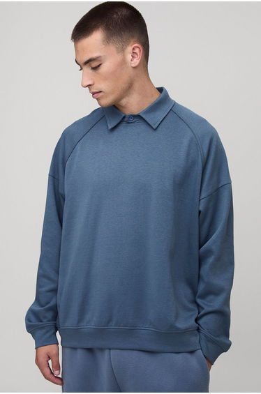 Oversized Premium Placketless Interlock Raglan Sleeve Polo - slate