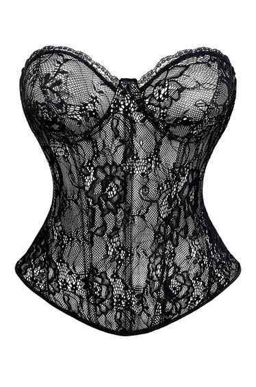 V-Hem Lace-Up Back Floral Corset Top in Black for Date Night & Rooftop Occasion